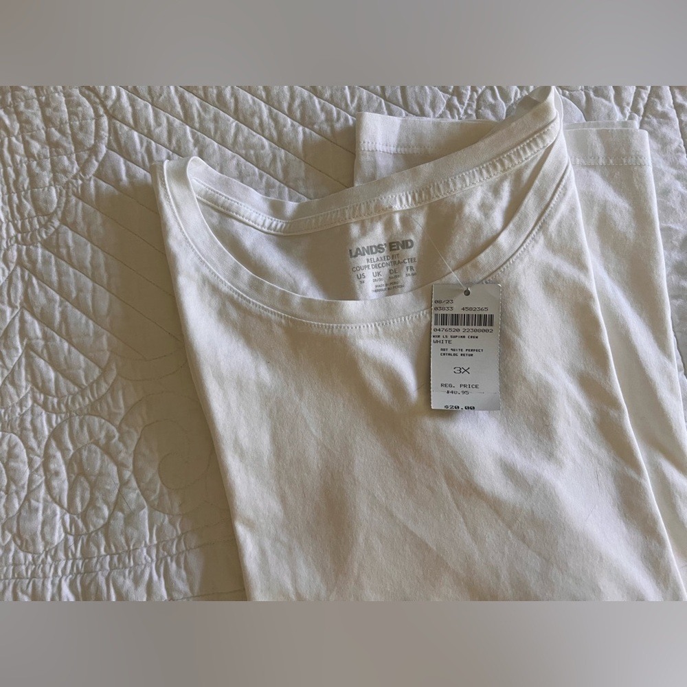 Lands' End White Relaxed Crew Neck Tee